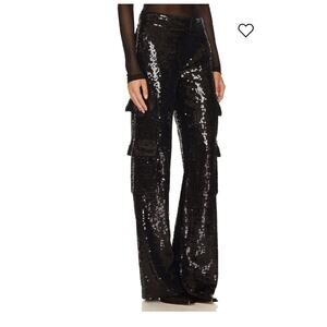 Revolve Alice + Olivia Hayes Sequin Cargo wide leg Pant black size 6 NWT